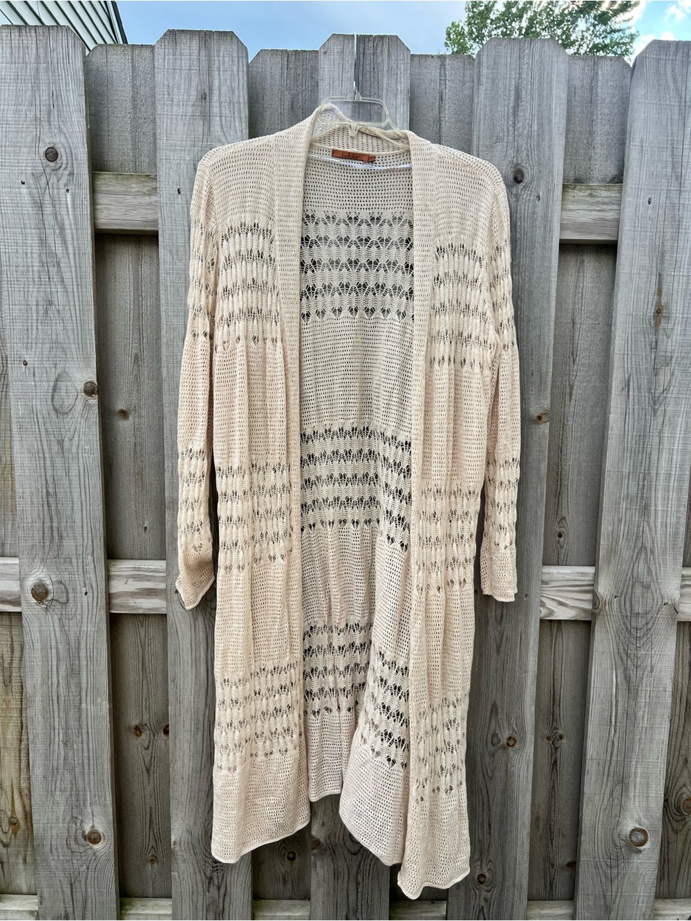 Belldini Pointelle Stitch Duster Cardigan Women’sSz 2XL Beige Cream Open Sweater